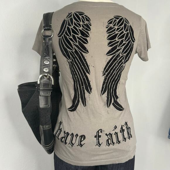 Cyber y2k Velvet Star Grey T-Shirt Wing - Picture 2 of 7